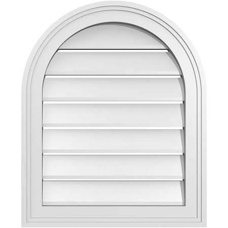 Ekena Millwork Round Top Surface Mount PVC Gable Vent: Functional, w/ 2"W x 1-1/2"P Brickmould Frame, 18"W x 22"H GVPRT18X2202SF